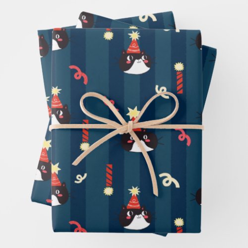 Black Christmas Cat Wrapping Paper Sheets