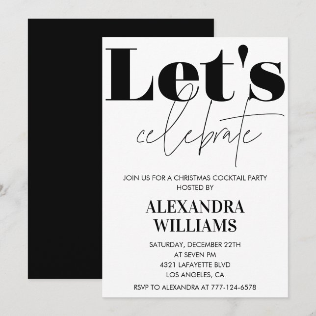 Black Christmas Cocktail Party Let's celebrate Invitation (Front/Back)