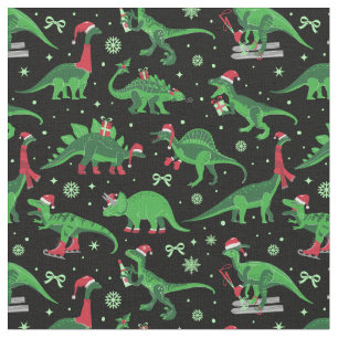 black christmas dinosaurs stegosaurus triceratops fabric