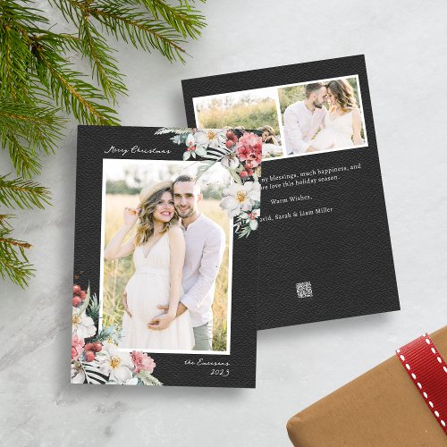 Black Christmas Elegant Photo Collage Holiday Card