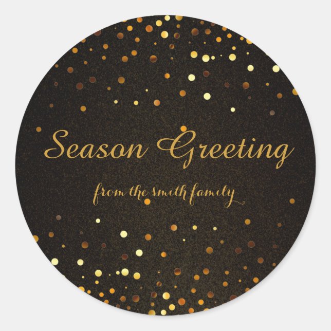 Black Christmas Gold Faux Glitter Festive Classic  Classic Round Sticker (Front)