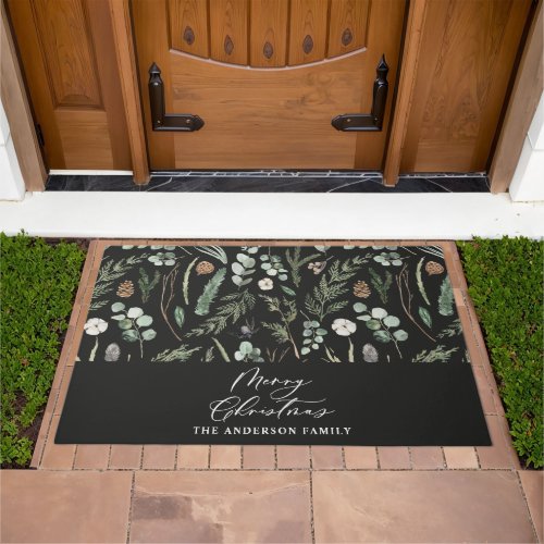 black Christmas minimal botanical Doormat