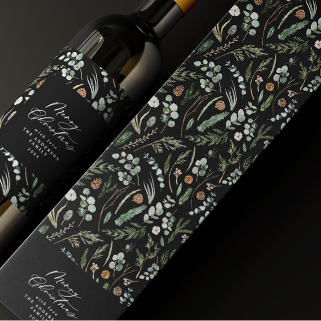Black Christmas minimal elegant botanical Wine Box (Creator Uploaded)
