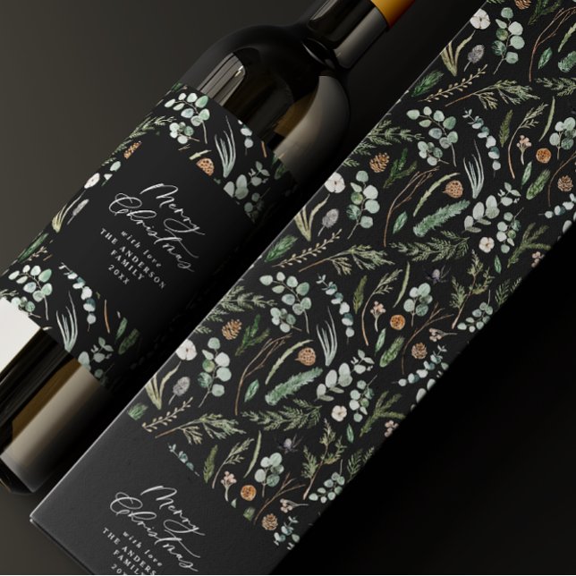 Black Christmas minimal elegant botanical Wine Box (Creator Uploaded)