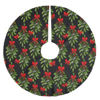 Black Christmas Mistletoe Merry Xmas Brushed Polyester Tree Skirt by funnychristmas at Zazzle
