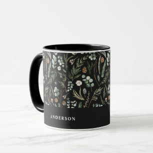 Black Christmas modern minimal botanical elegant Mug