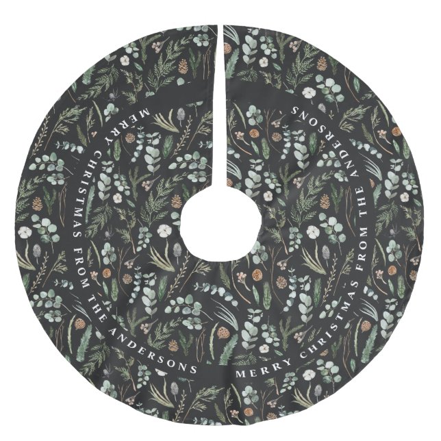 Black Christmas modern minimal botanical gift Brushed Polyester Tree Skirt (Front)