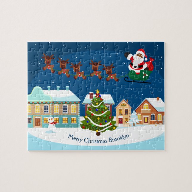 Black Christmas Night Santa Jigsaw Puzzle (Horizontal)