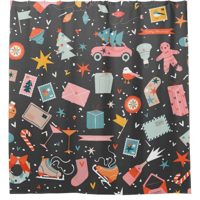 Black Christmas: ornate vintage pattern. Shower Curtain (Front)