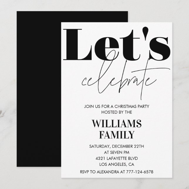Black Christmas Party  Let's celebrate Invitation (Front/Back)
