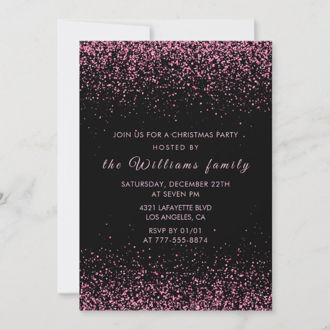 Black Christmas Party  Pink Glitter Invitation (Front)