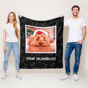 Black Christmas Pet Photo Paw Humbug Fleece Blanket