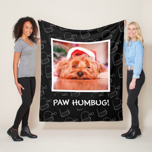 Black Christmas Pet Photo Paw Humbug Fleece Blanket