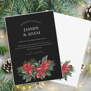 Black Christmas Poinsettia Winter Wedding Invitation