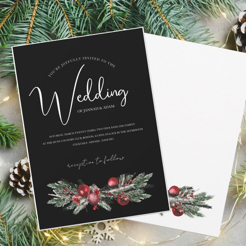 Black Christmas Red Green Winter Festive Wedding Invitation