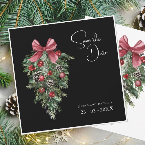 Black Christmas Red Green Winter Festive Wedding Save The Date