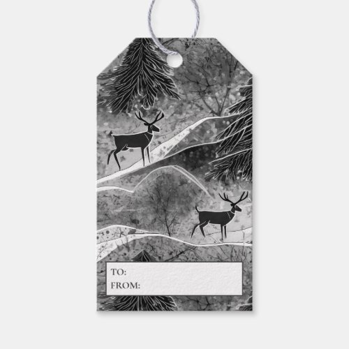 Black Christmas Reindeer Pattern13 ID1009 Gift Tags