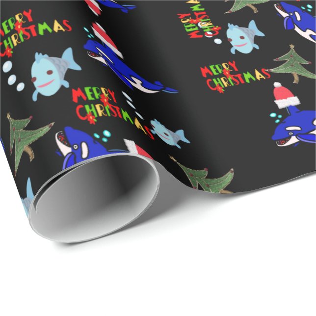  Black Christmas Shark Fish Wrapping Paper (Roll Corner)