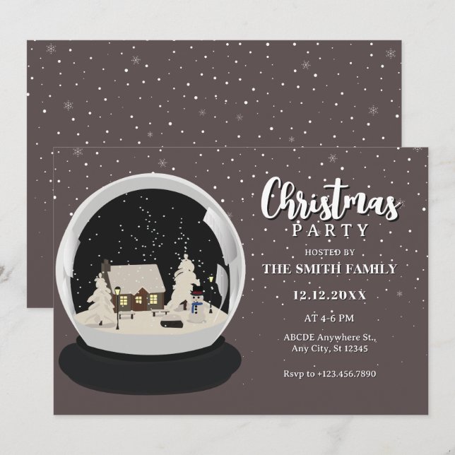 Black Christmas Snow globe Winter wonderland  Invitation (Front/Back)