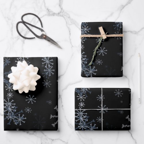 Black Christmas snowflakes pattern Wrapping Paper Sheets