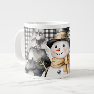 Black christmas snowman winter design giant coffee mug