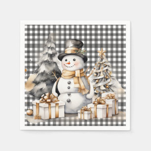 Black christmas snowman winter design napkins
