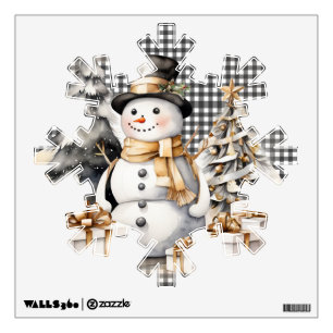 Black christmas snowman winter design wall decal