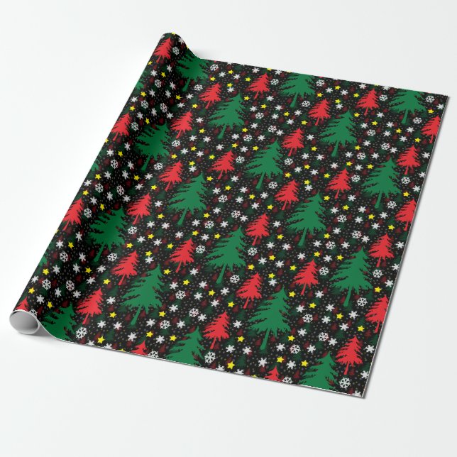 Black Christmas Themed Wrapping Paper (Unrolled)
