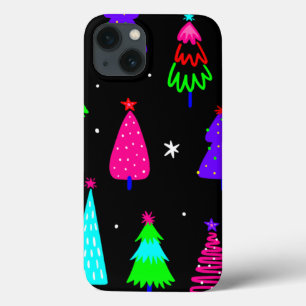 black christmas tree colorful pop art iPhone 13 case