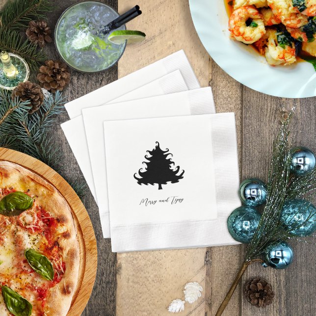 Black Christmas Tree Holiday Party Napkins (Creator Uploaded)