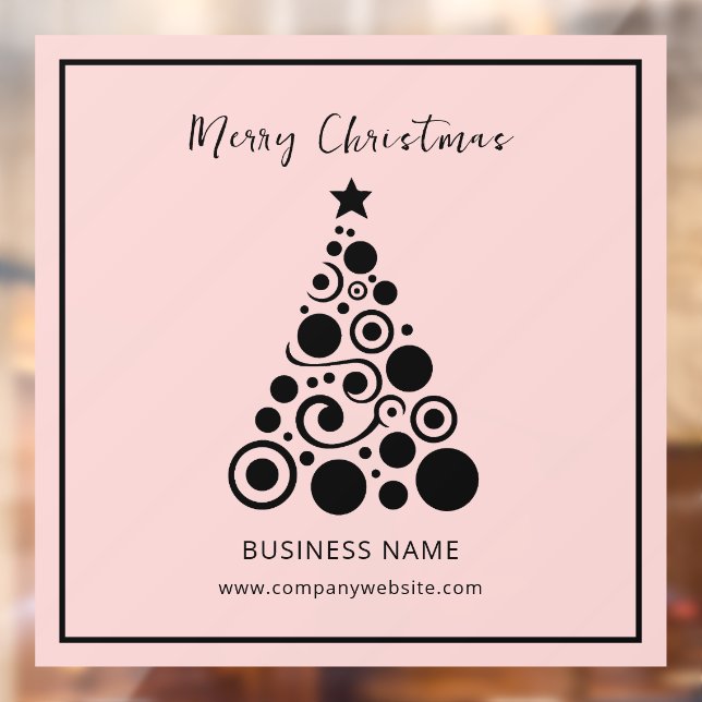 Black Christmas Tree on Pink Business Office Window Cling (Sheet 2)