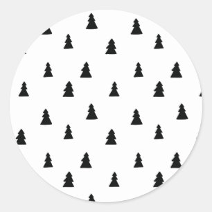 Black Christmas Tree Scandinavian Pattern Classic Round Sticker