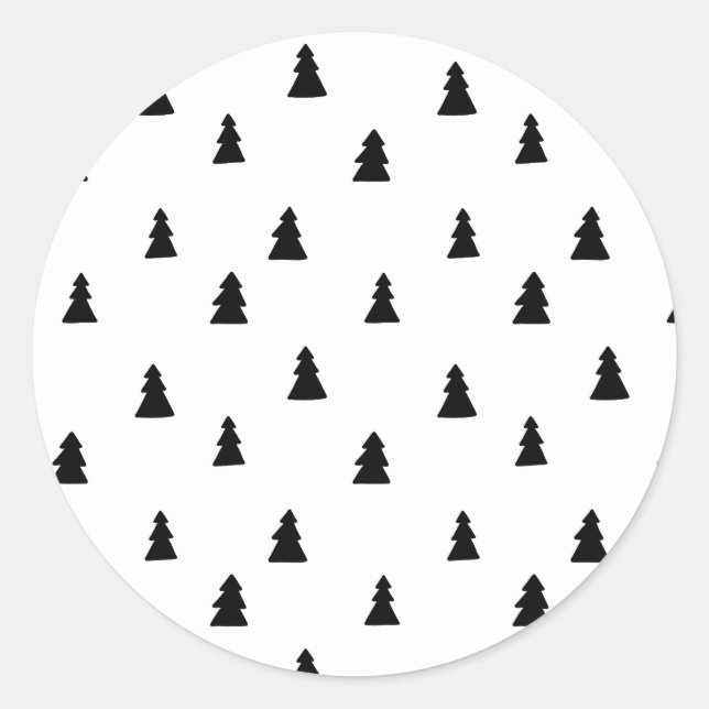 Black Christmas Tree Scandinavian Pattern Classic Round Sticker (Front)