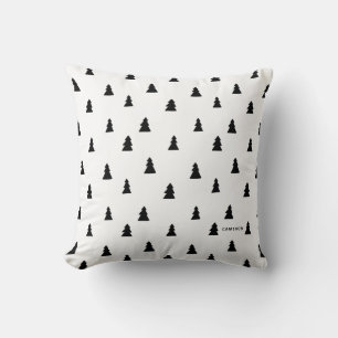 Black Christmas Tree Scandinavian Pattern Throw Pillow