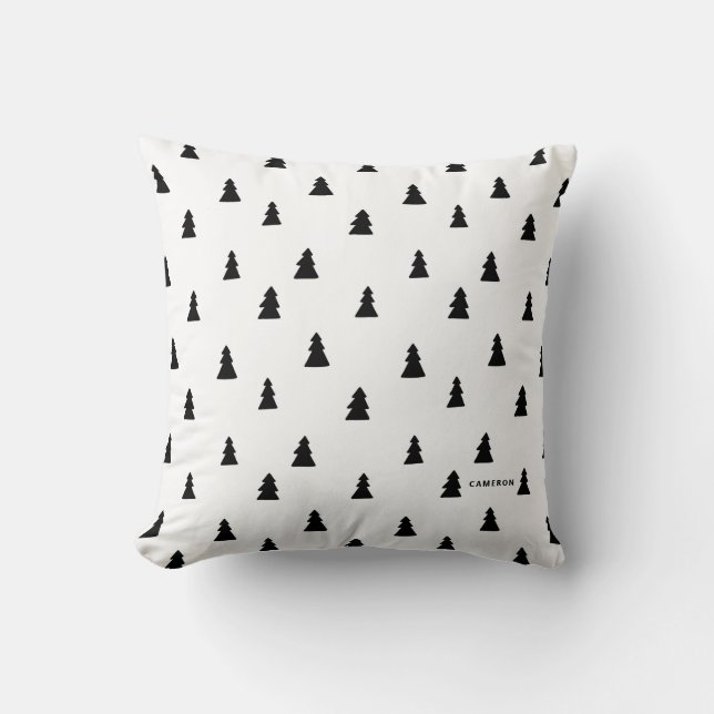 Black Christmas Tree Scandinavian Pattern Throw Pillow (Front)