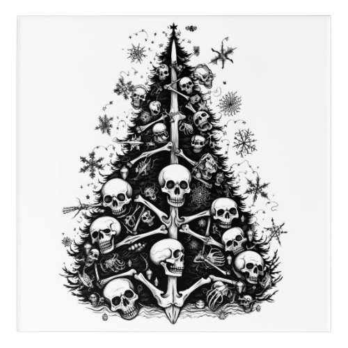 Black Christmas tree Skulls and bones  Acrylic Print