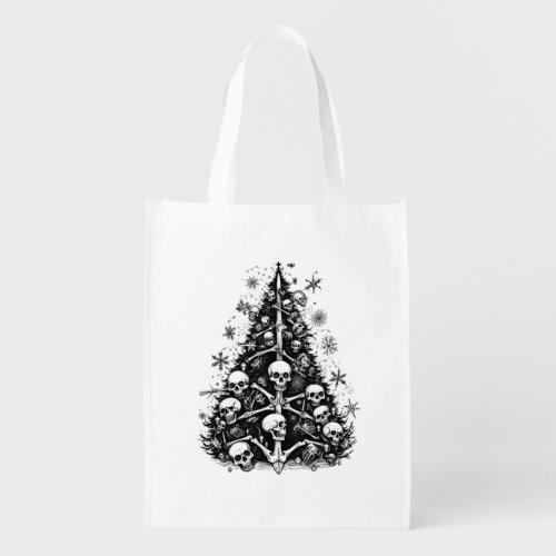 Black Christmas tree Skulls and bones  Grocery Bag