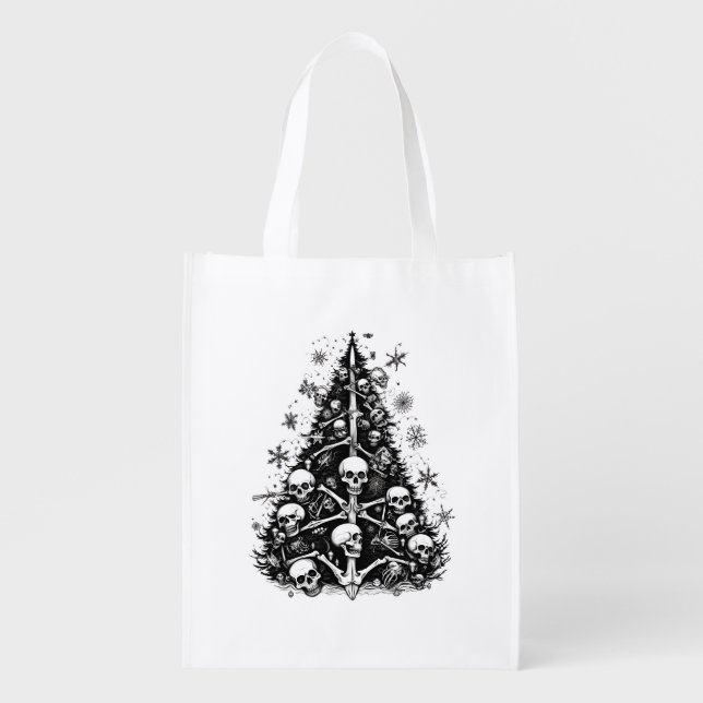 Black Christmas tree Skulls and bones  Grocery Bag (Front)