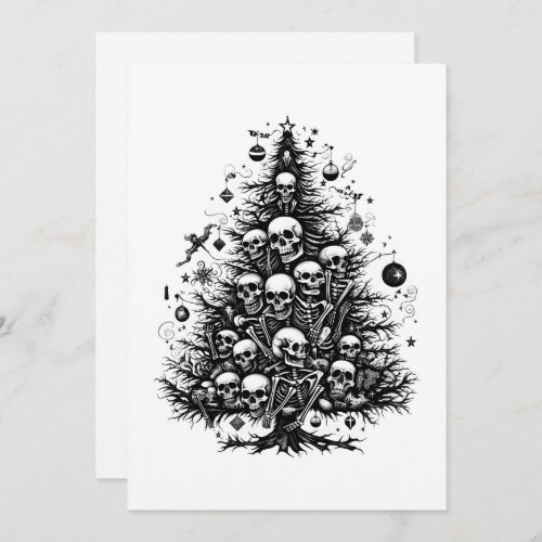 Black Christmas tree Skulls and bones Holiday Card