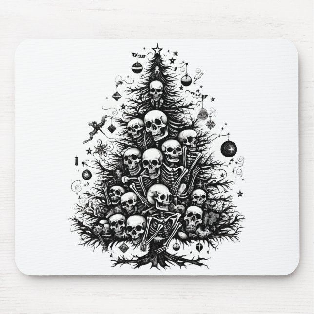 Black Christmas tree Skulls and bones Mouse Pad (Front)