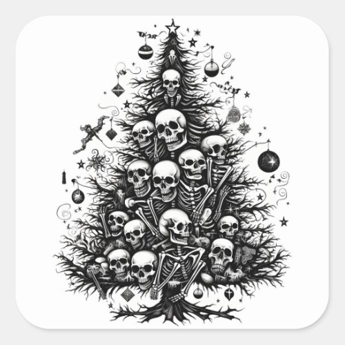 Black Christmas tree Skulls and bones Square Sticker