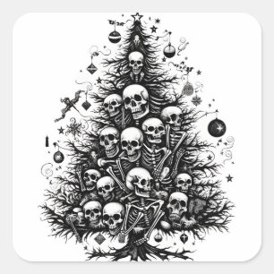 Black Christmas tree Skulls and bones Square Sticker