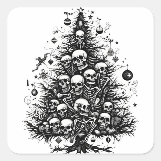 Black Christmas tree Skulls and bones Square Sticker (Front)