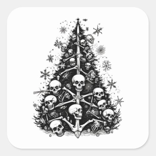 Black Christmas tree Skulls and bones  Square Sticker