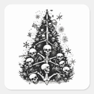 Black Christmas tree Skulls and bones Square Sticker