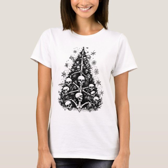 Black Christmas tree Skulls and bones  T-Shirt (Front)