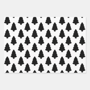 Black Christmas Tree Wrapping Paper Sheets