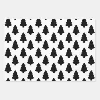 Black Christmas Tree Wrapping Paper Sheets