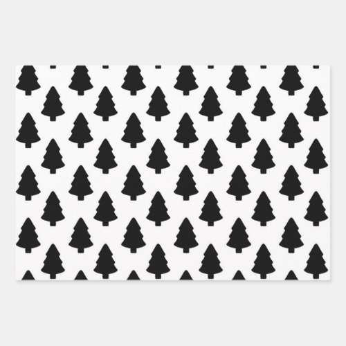 Black Christmas Tree Wrapping Paper Sheets