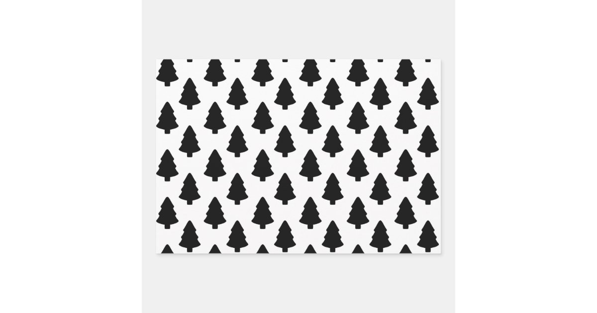 Rustic Kraft Black Christmas Tree Pattern Gift Wrapping Paper Sheets, Zazzle